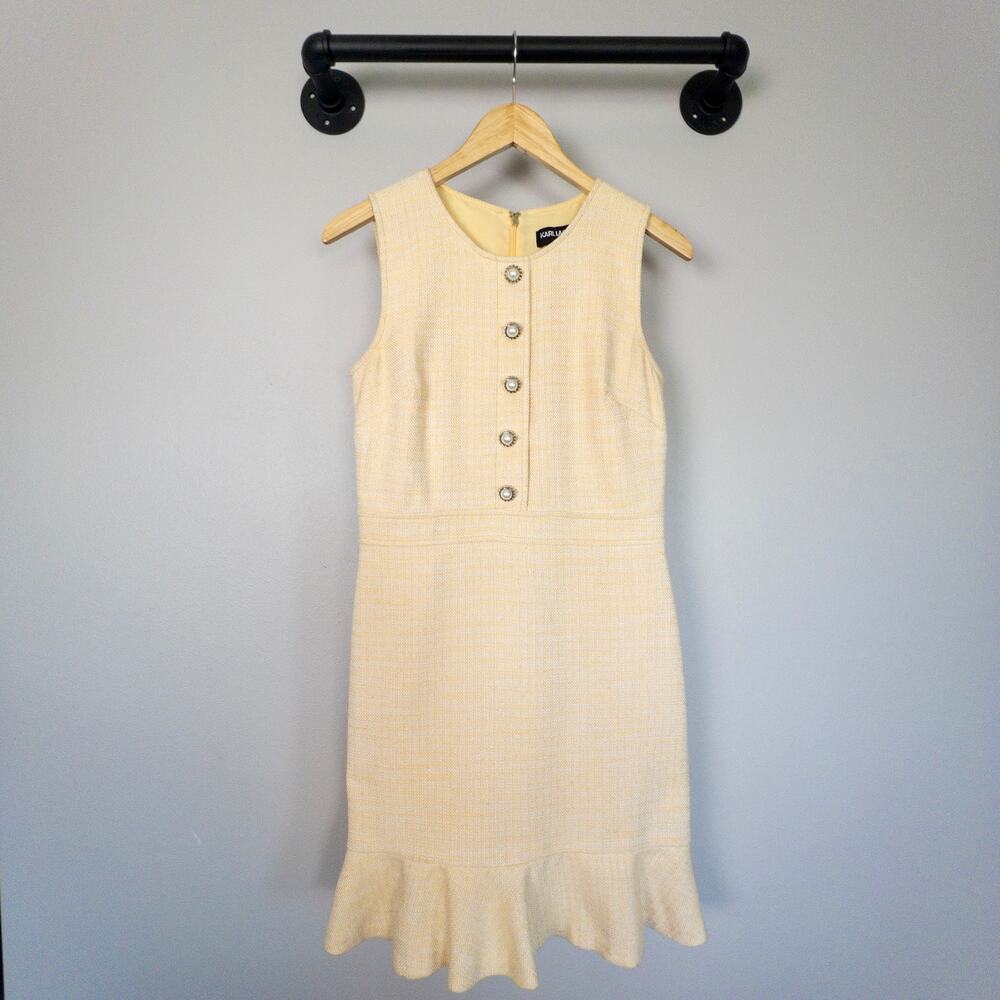 VTG Karl Lagerfield Yellow Tweed Dress Coquette Quiet Luxury Officecore SZ 4